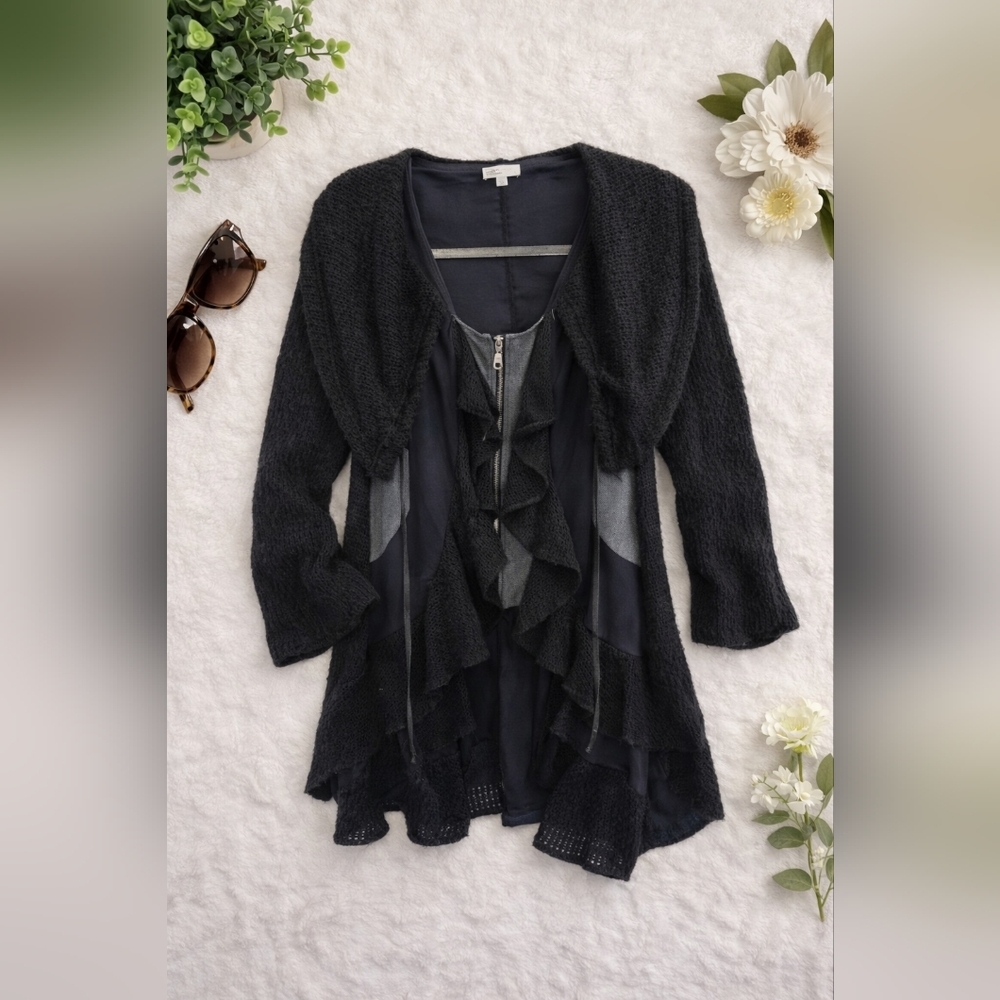 Linea Doman Grunge Gothic Sweater Jacket. Lightweight. Black Gray. Ladies Med